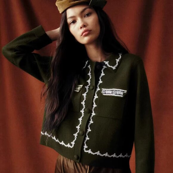 Gilet Betty Sezane x Baziszt Khaki Ecru Embroidery - Picture 3 of 10